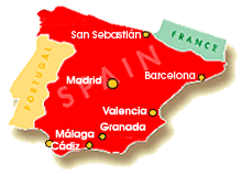 Map of Spain with towns marked, where schools of the TANDEM network are